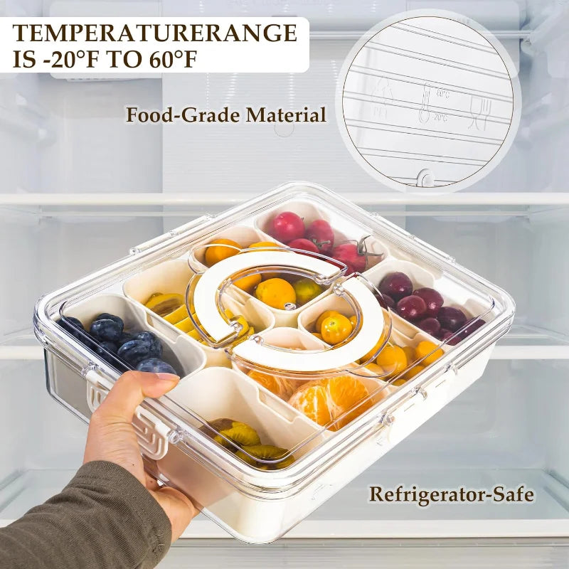 8-Grid Divided Food Storage Tray with Temperature Range Indicator