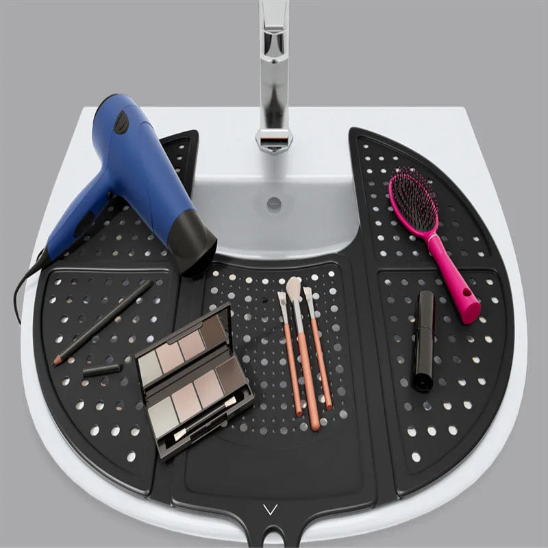 Assistive Tool for Cosmetics - Foldable Sink Cover with Silicone Makeup Brush Cleaning Pad - naiveniche