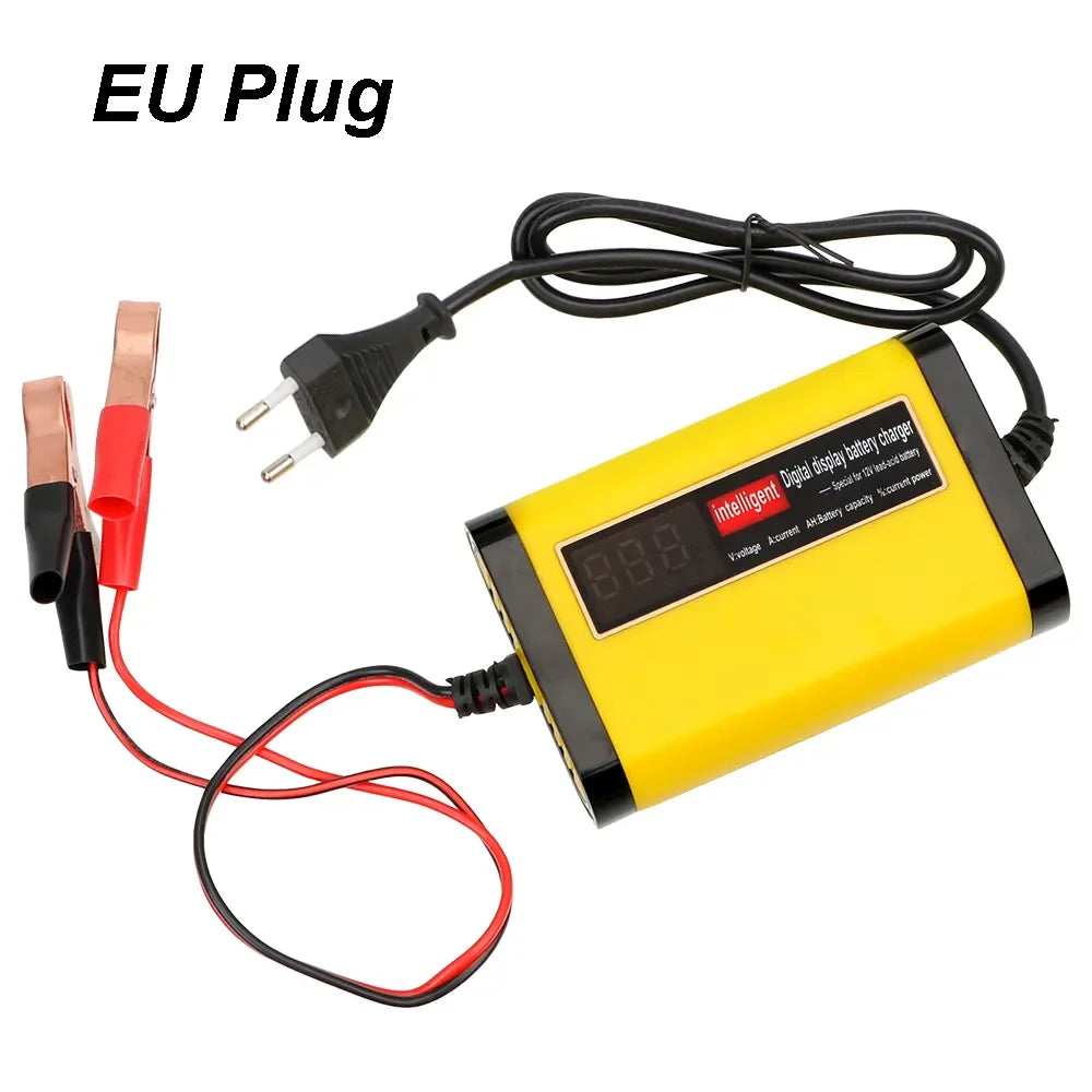 Fully Automatic Car Battery Charger with Digital LCD Display and 2A Fast Charging for Lead Acid, AGM, and GEL Batteries
