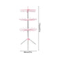Foldable 3-tier clothes drying rack with stainless steel construction and pink accents, designed for efficient indoor laundry drying.