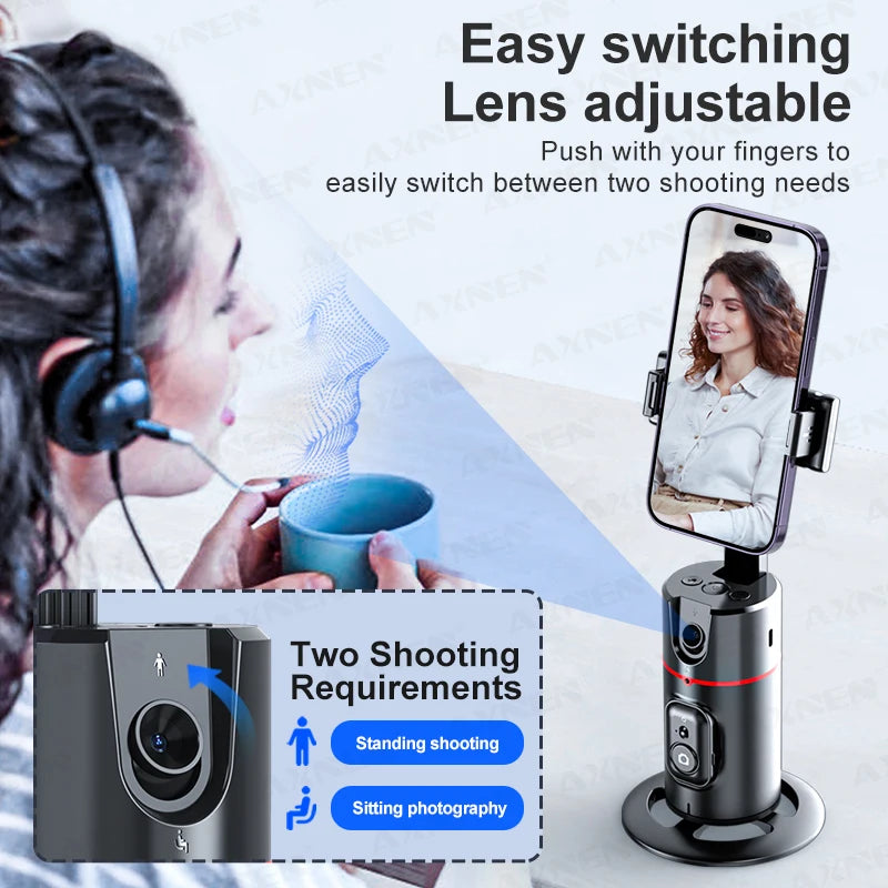 P02 360 Rotation Gimbal Stabilizer, Follow-up Selfie Desktop Face Tracking Gimbal for Tiktok Smartphone Live,with Remote Shutter - naiveniche