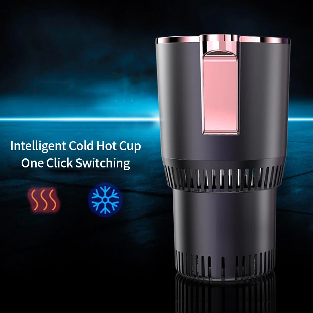 Smart car beverage cup with touch screen digital display, heating and cooling functions for temperature control while driving or at home.