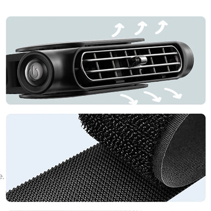 Adjustable car headrest cooling fan with 3 speed settings, featuring a black design and air vents for efficient cooling during hot summer drives.