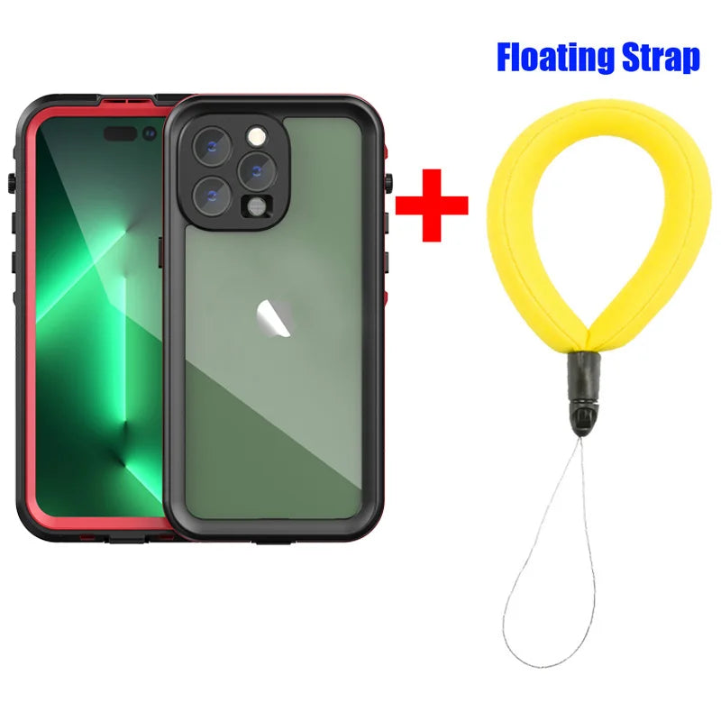 Rugged waterproof iPhone 15 14 13 12 11 Pro Max XS Max XR SE 78 case with floating strap for underwater swimming and outdoor sports