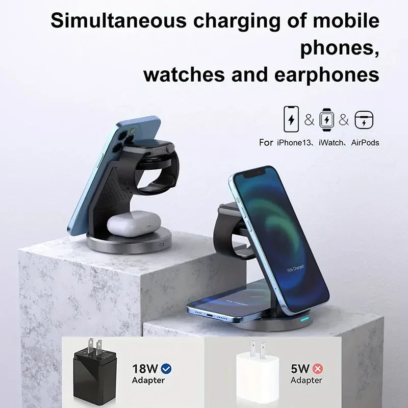 3 In 1 Mangetic Wireless Charger Stand For Iphone 15 14 13 12 Pro Max Apple Watch 8 7 6 Airprods Pro Fast Charging Dock Station - naiveniche