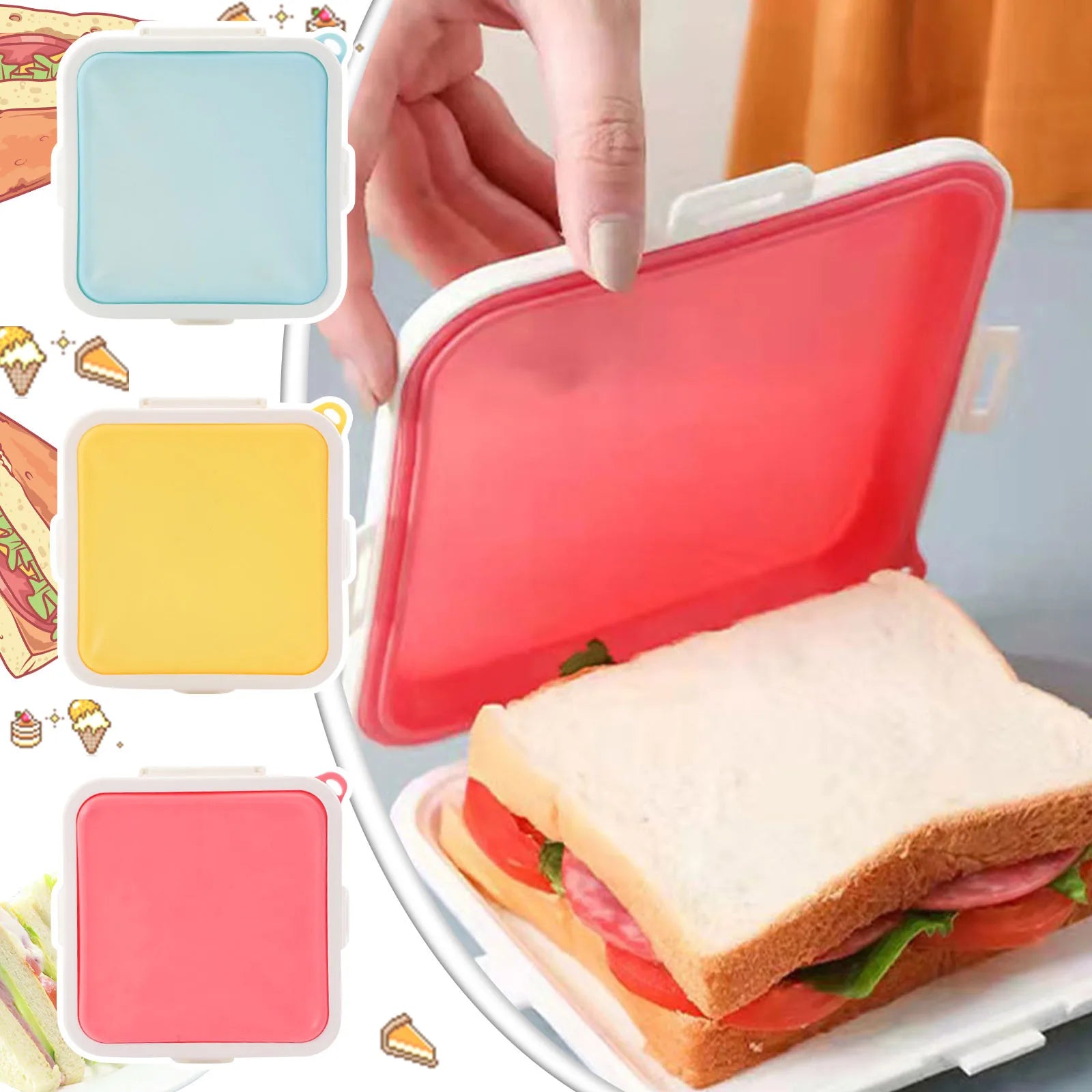 Portable Silicone Microwave Sandwich Storage Box Tuppers Food Bento School Breakfast Lunch Boxes Reusable Toast Container Case - naiveniche