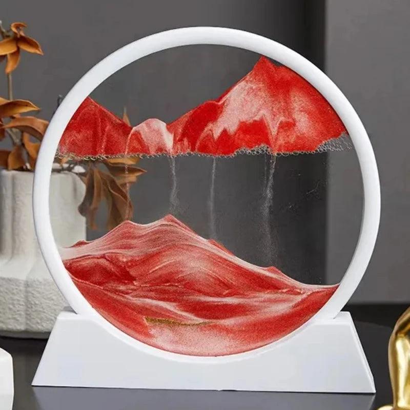 Captivating 3D Moving Sand Art Picture with Mountainous Landscape
This round glass hourglass displays a mesmerizing sandscape with dramatic red mountains and a flowing, textured design. Ideal as a unique decorative piece for the home or office.