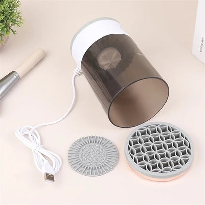 Portable makeup brush cleaner machine with USB charging, includes cleaning brushes for easy cosmetic brush maintenance.