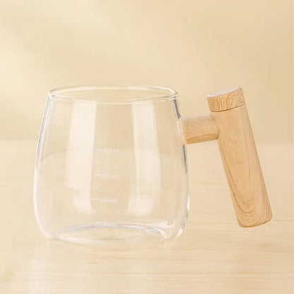 400ml portable electric self-stirring glass coffee mug with wooden handle, designed for convenient office or home use