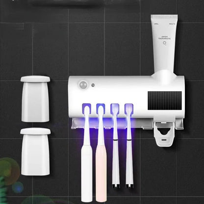 Holder Automatic Toothbrush Toothpaste Dispenser Set Dustproof Sticky Suction Wall Mounted Toothpaste Squeezer for Bathroom - naiveniche