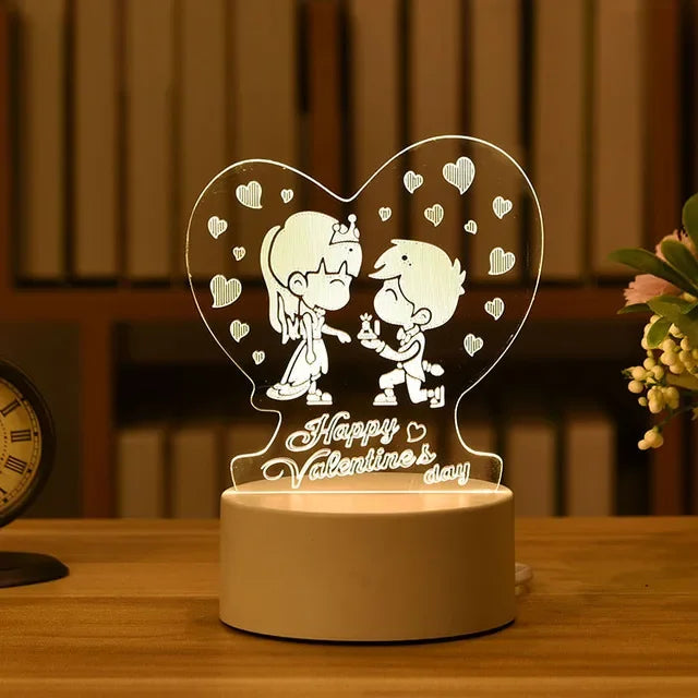 Romantic Valentine's Day Heart-Shaped 3D Acrylic LED Lamp with Loving Couple Silhouette Design for Home, Children's Bedroom, and Party Decor