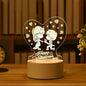 Romantic 3D acrylic LED lamp with loving couple illustration, adorned with heart-shaped lights, perfect for Valentine's Day bedside decor.