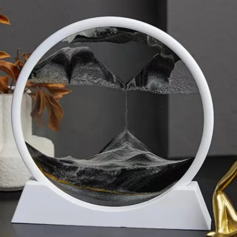 Captivating 3D Sand Art Picture in Round Glass Orb - Flowing Sandscape with Mountainous Terrain, Ideal Home Decor Gift