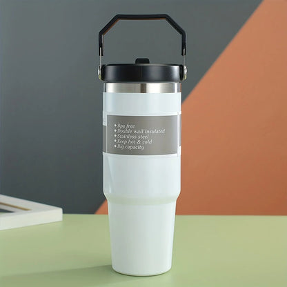 Stainless steel insulated cup with handle, double-wall vacuum-sealed design, leak-proof and durable for everyday hydration