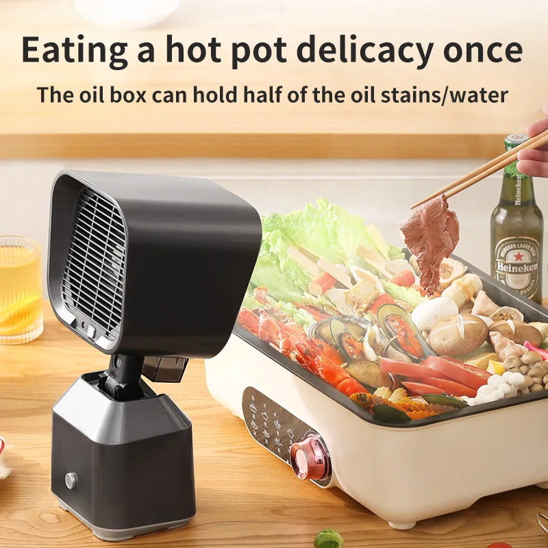 Portable range hood for household kitchen with oil box to hold oil stains and water during hot pot delicacy cooking