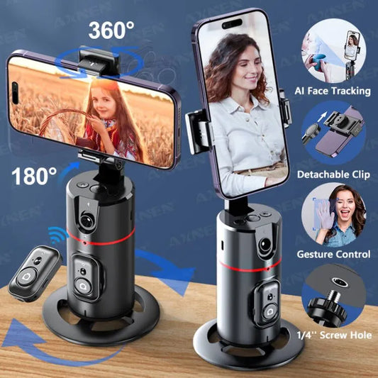 P02 360 Rotation Gimbal Stabilizer, Follow-up Selfie Desktop Face Tracking Gimbal for Tiktok Smartphone Live,with Remote Shutter - naiveniche