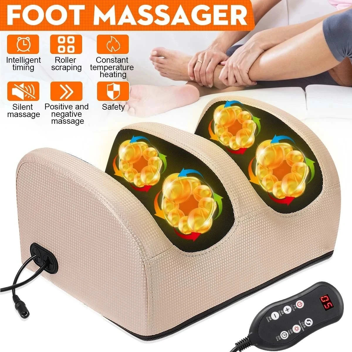 Electric Foot Leg Massager Shiatsu Therapy Calf Relaxation Health Care Infrared Heating Kneading Roller Deep Relieve Foot Pain - naiveniche