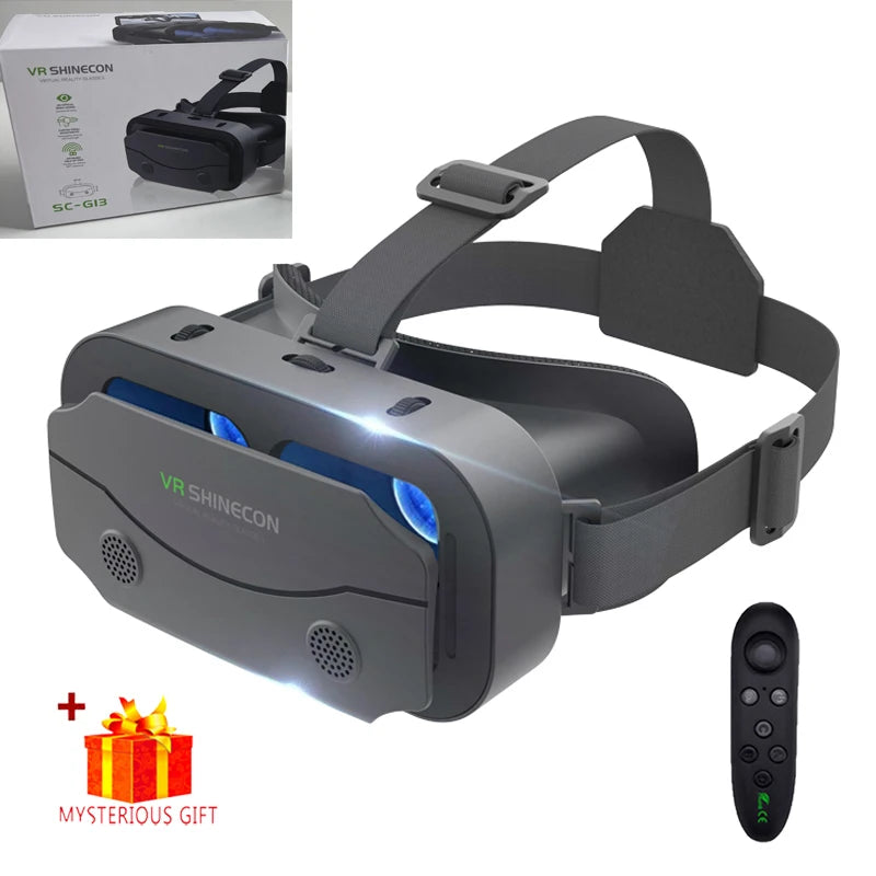 Sleek VR Glasses Virtual Reality Headset with 3D Lenses and Control Handle for Immersive Mobile Gaming Experience