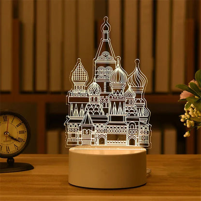 3D Acrylic LED Lamp with Ornate Russian Cathedral Design for Romantic Ambience