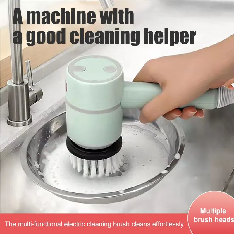 Electric multi-functional cleaning brush with rotating scrubber for effortless household cleaning