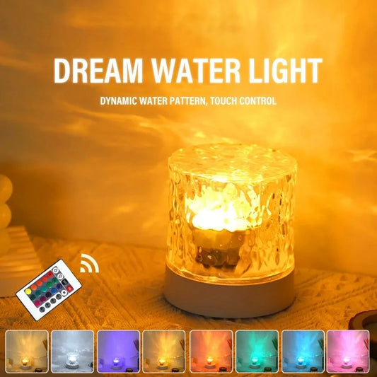 Mesmerizing RGB ripple projection lamp with dynamic water pattern and touch control for soothing ambiance.