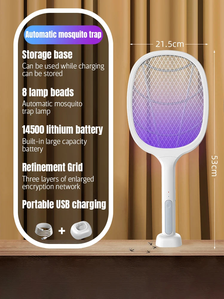 Powerful Dual Electric Racket Mosquito Zapper with Refined Grid and Lithium Battery