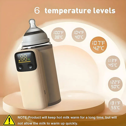 Rechargeable Bottle Warmer 6 Levels Adjustment Temperature Display Breast Milk Feeding Accessories Portable Baby Bottle Heater