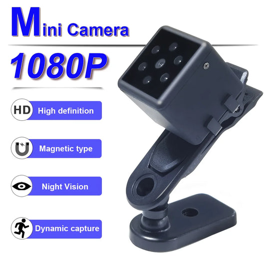 Compact 1080P HD mini video camera with magnetic mount, infrared night vision, and dynamic motion capture for sports, surveillance or covert recording.