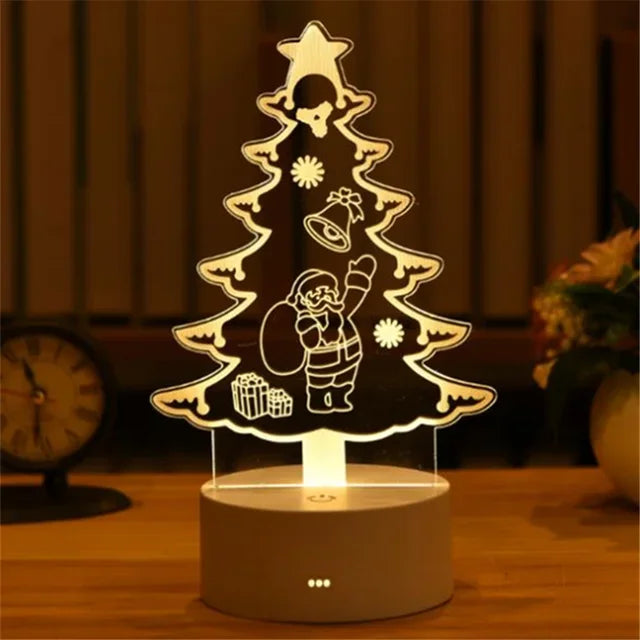 3D Acrylic Christmas Tree Lamp with Santa Decor