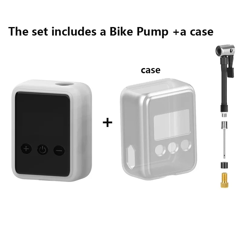 Portable electric bike pump with digital pressure gauge and carrying case