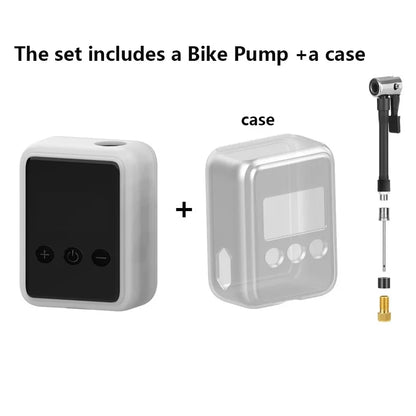 Portable electric bike pump with digital pressure gauge and carrying case