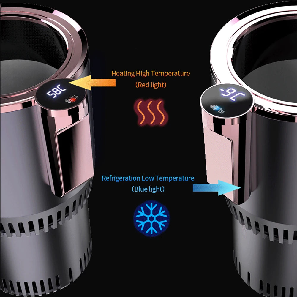 Digital display car cup holder cooler and heater with temperature indicators