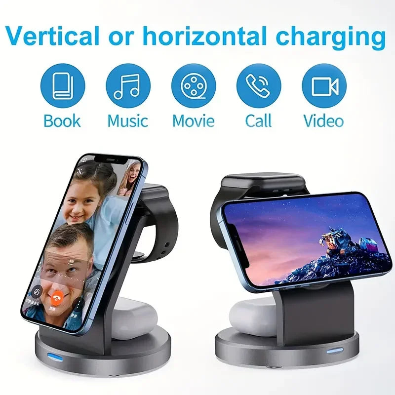 3 In 1 Mangetic Wireless Charger Stand For Iphone 15 14 13 12 Pro Max Apple Watch 8 7 6 Airprods Pro Fast Charging Dock Station - naiveniche