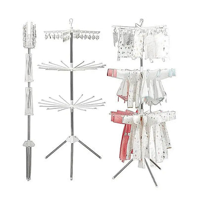 Foldable Indoor Clothes Drying Rack with 3 Tiers and Stainless Steel Accessories
