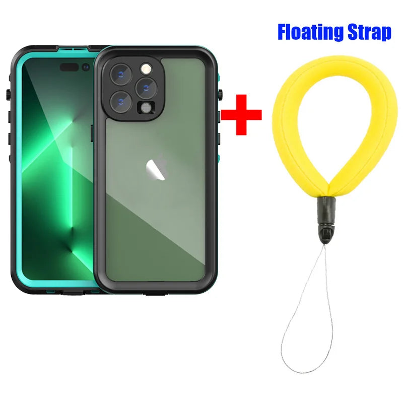 IP68 Waterproof Protective iPhone Case with Floating Strap for Underwater, Outdoor Sports