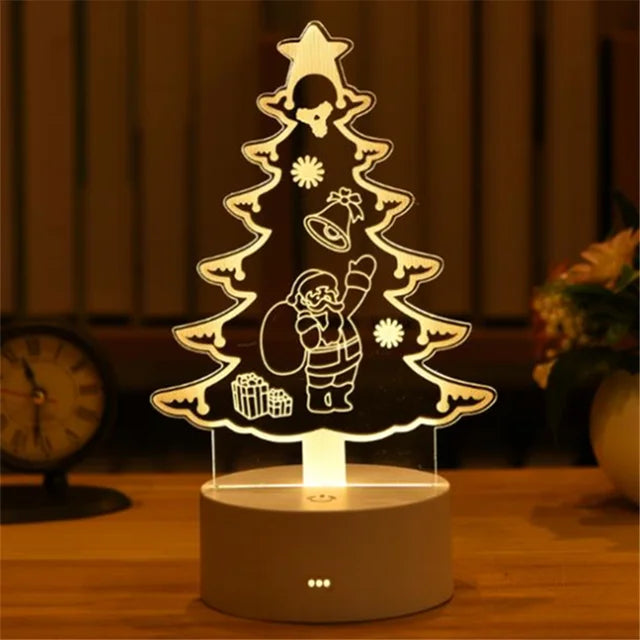 Illuminating Christmas tree acrylic lamp with warm glow and holiday decorations, perfect for cozy home decor and festive atmosphere.