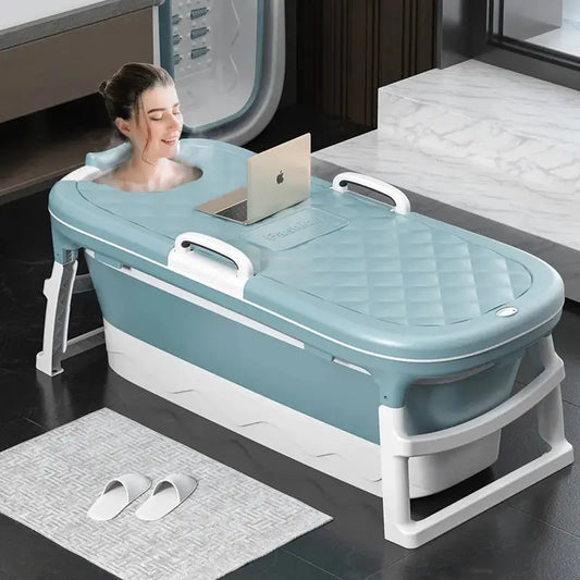 Adult Portable Bathtub, Folding Bath Bucket Household Bathtub Thickened Whole Body Plastic Bathtub Large Bathtub Home Spa - naiveniche
