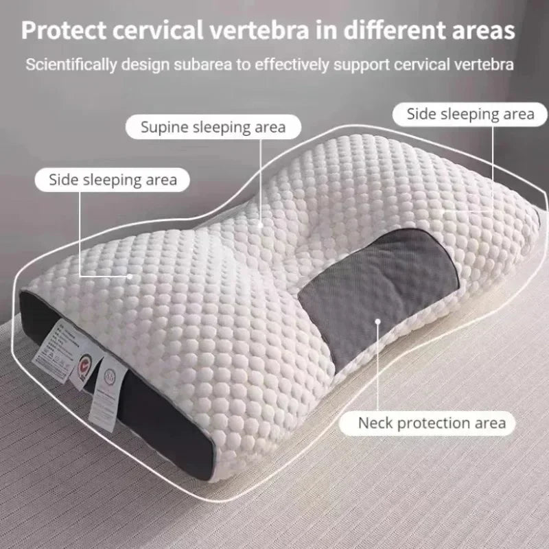 Scientifically designed orthopedic neck pillow with targeted support areas for cervical vertebra protection during sleeping