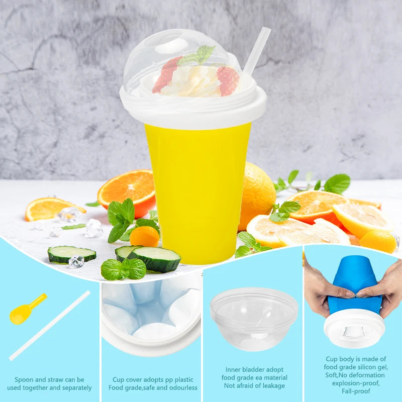 Homemade Slushy Maker Cup: Vibrant Yellow Silicone Mug with Quick-Frozen Ice Cream Maker, Accessories for Customized Frozen Treats