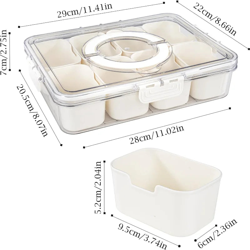 8 Grids Divided Serving Tray Storage Box - Portable Kitchen Organizer for Seasoning, Snacks, and Fruits