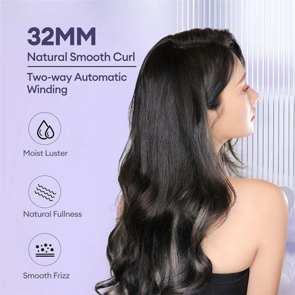 32MM automatic hair curler with natural smooth curl, two-way automatic winding, moist luster, natural fullness, and smooth frizz for professional-looking wavy hair.