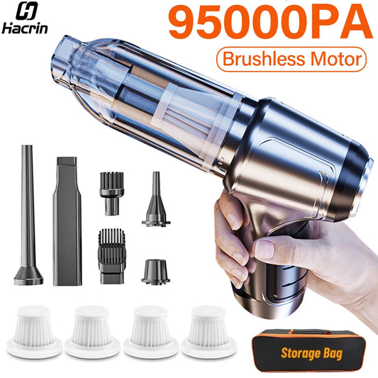 Powerful Wireless Car Vacuum Cleaner with 95000PA Suction, Brushless Motor, and Accessories - Efficient Cleaning for Vehicle Interior