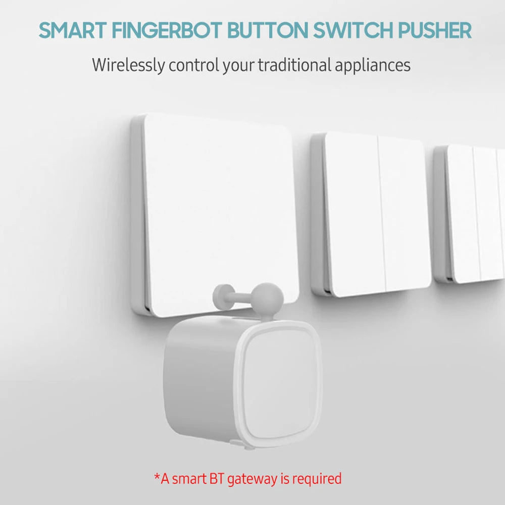 Smart Bluetooth-enabled button switch pusher for wireless appliance control