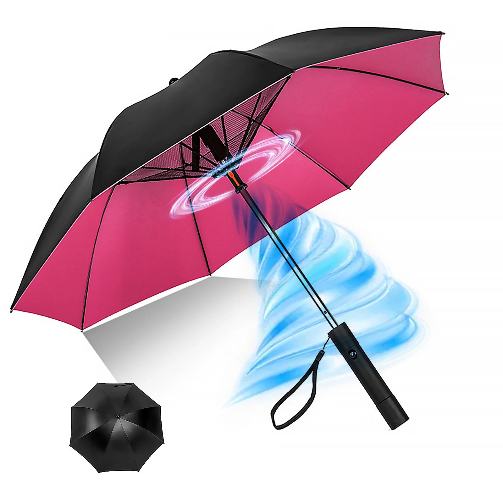 Portable Umbrella with Fan and UV Protection, Rechargeable, Strong Wind-Resistant Design