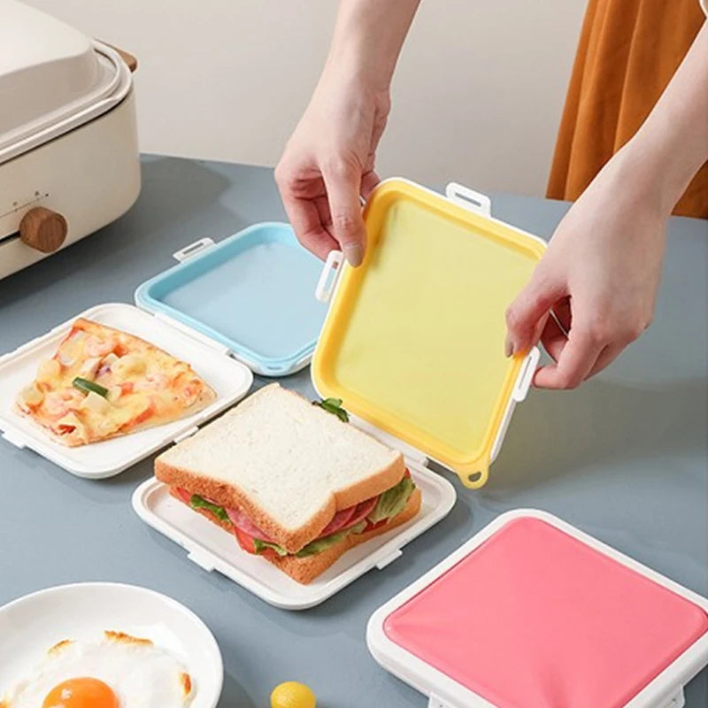 Portable Silicone Microwave Sandwich Storage Box Tuppers Food Bento School Breakfast Lunch Boxes Reusable Toast Container Case - naiveniche