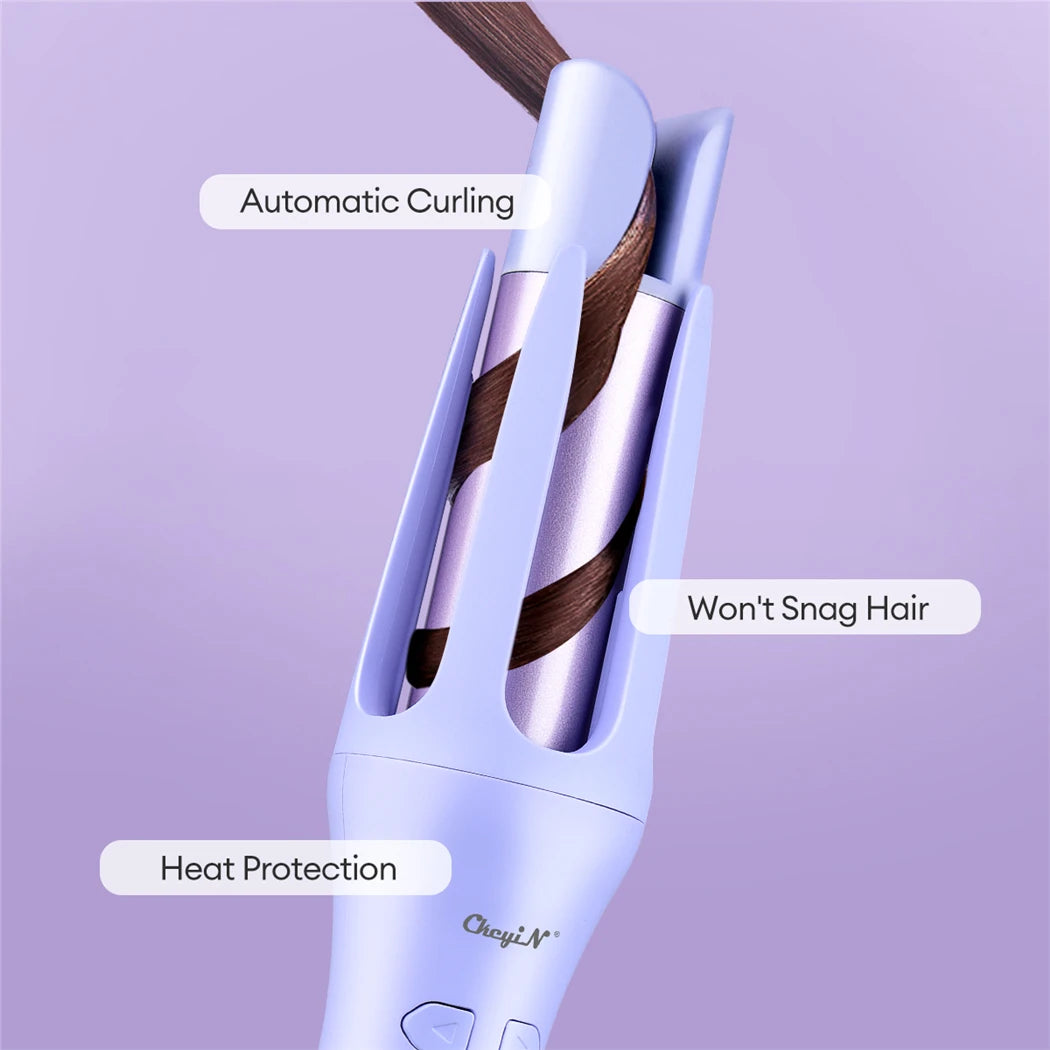 Automatic rotating ceramic hair curler with heat protection and snag-free curling