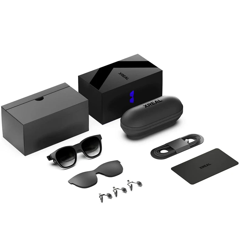 XREAL Air Nreal Air smart AR glasses with portable 130-inch virtual display, 1080p viewing, and 3D HD private cinema experience.