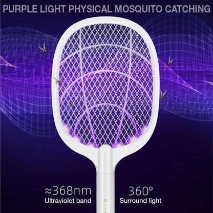 Powerful Dual Electric Mosquito Racket Zapper with 360-degree Surrounding Light and 368nm Ultraviolet Band