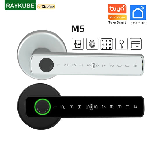 RAYKUBE M5 Tuya BLE Fingerprint Door Lock Digital Electronic Lock with Password/Key/IC Card/ Smartlife/ Tuya APP Unlock - naiveniche