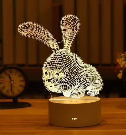 Whimsical 3D Bunny Lamp - Captivating Wireframe Bunny Nightlight for Bedside or Tabletop